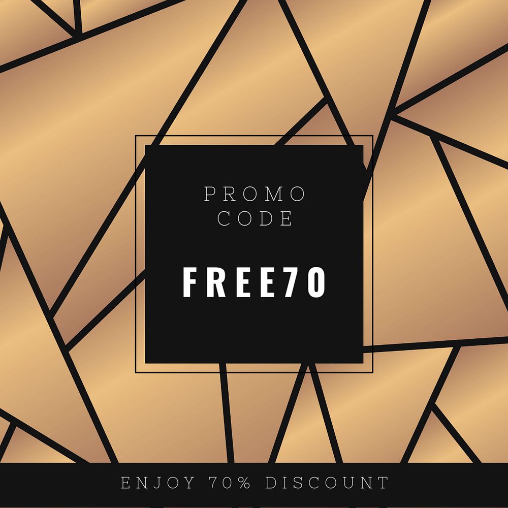 Promotion code instagram post template, gold geometric design, editable text