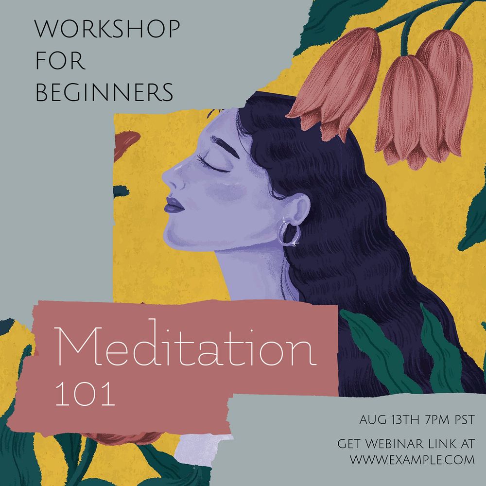 Meditation webinar Instagram post template, editable design