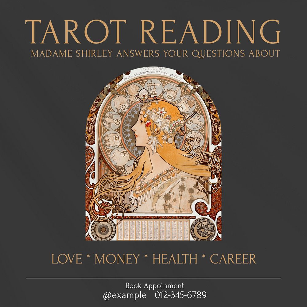 Tarot card reading Instagram post template, editable design