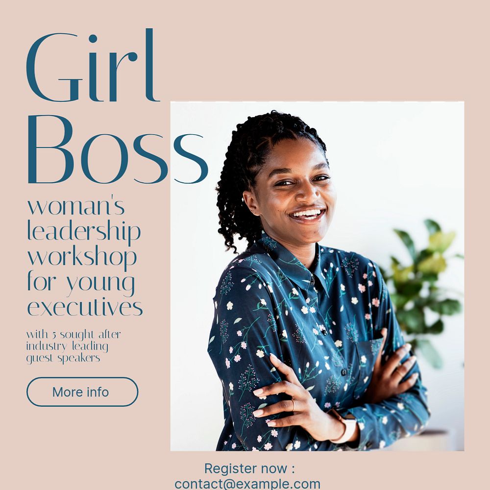 Woman's leadership workshop Instagram post template, editable design