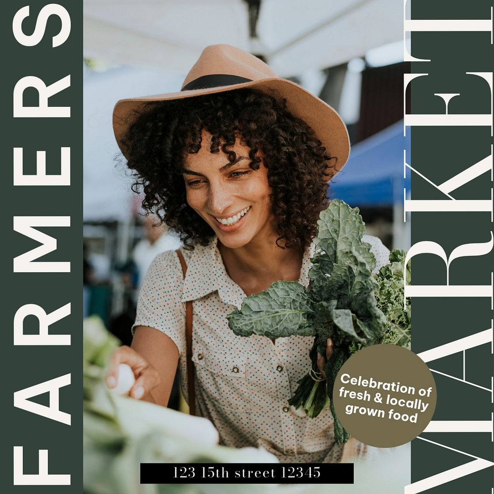 Farmers market Instagram post template, editable design