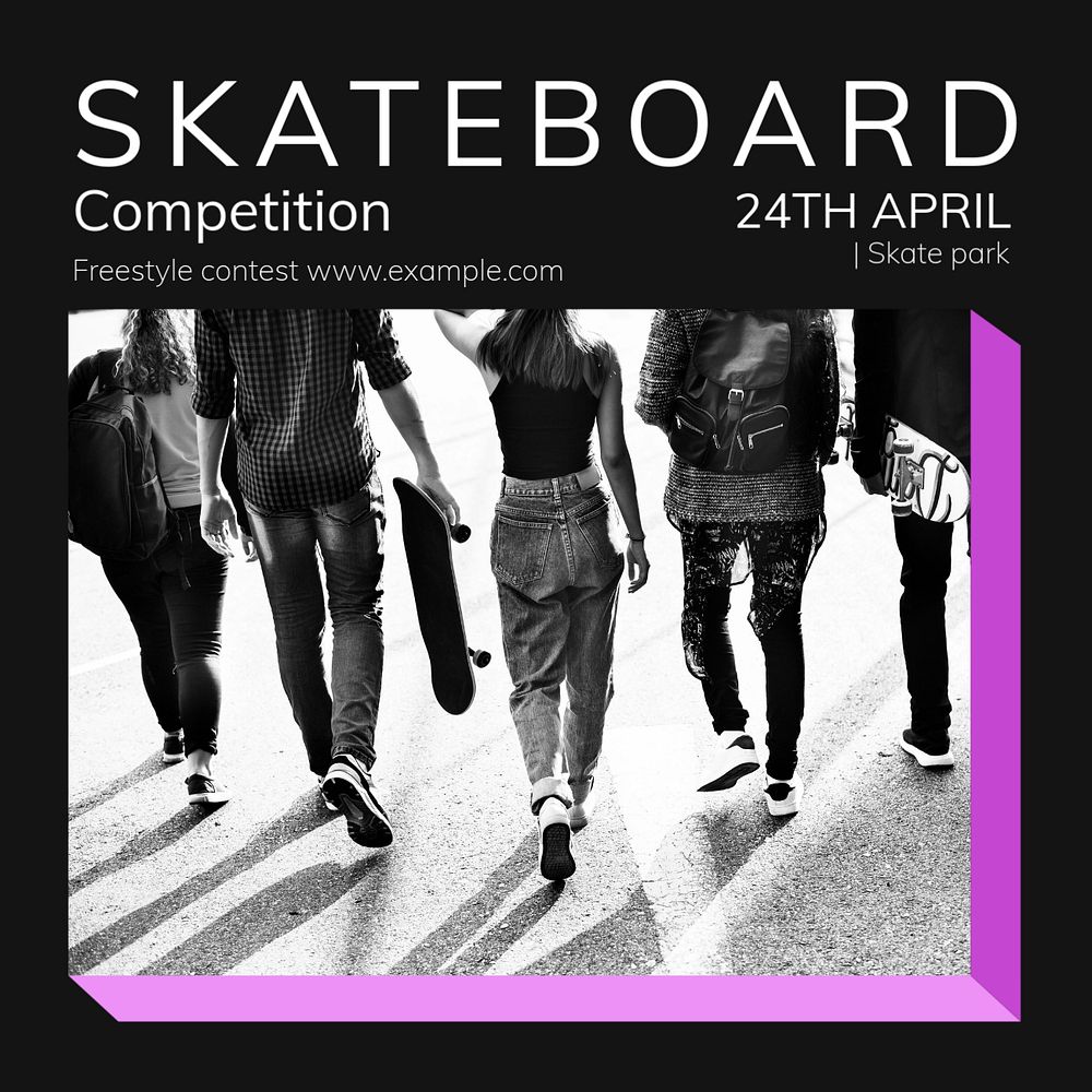 Skateboard competition Instagram post template, editable design