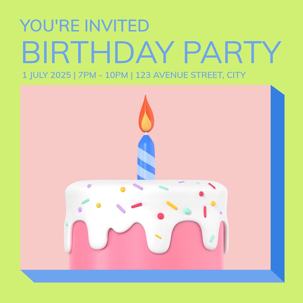 Birthday invitation Instagram post template, editable design