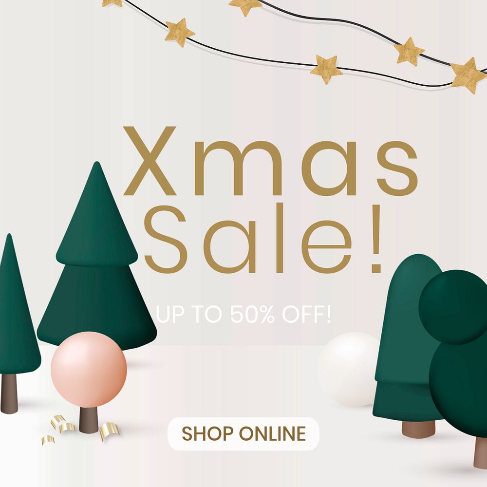 Xmas sale Instagram post template, editable 3D design