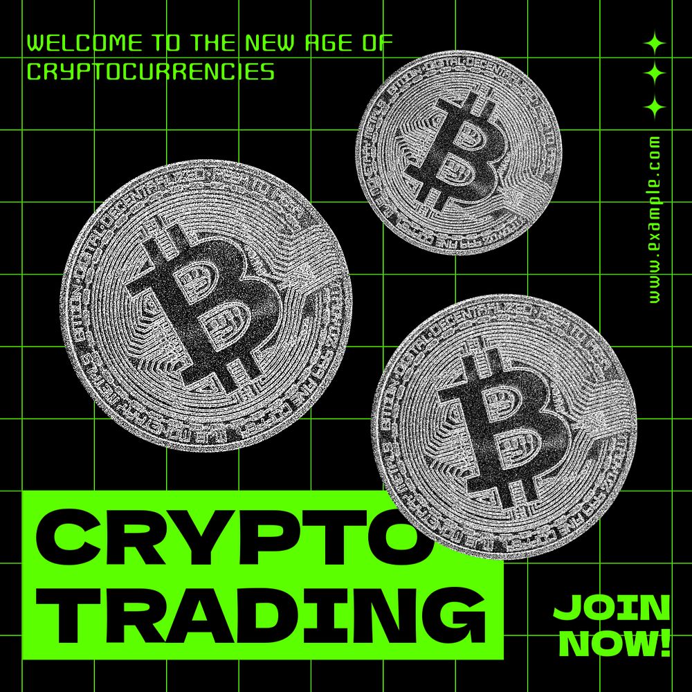 Cryptocurrency trading Instagram post template, retro future editable design