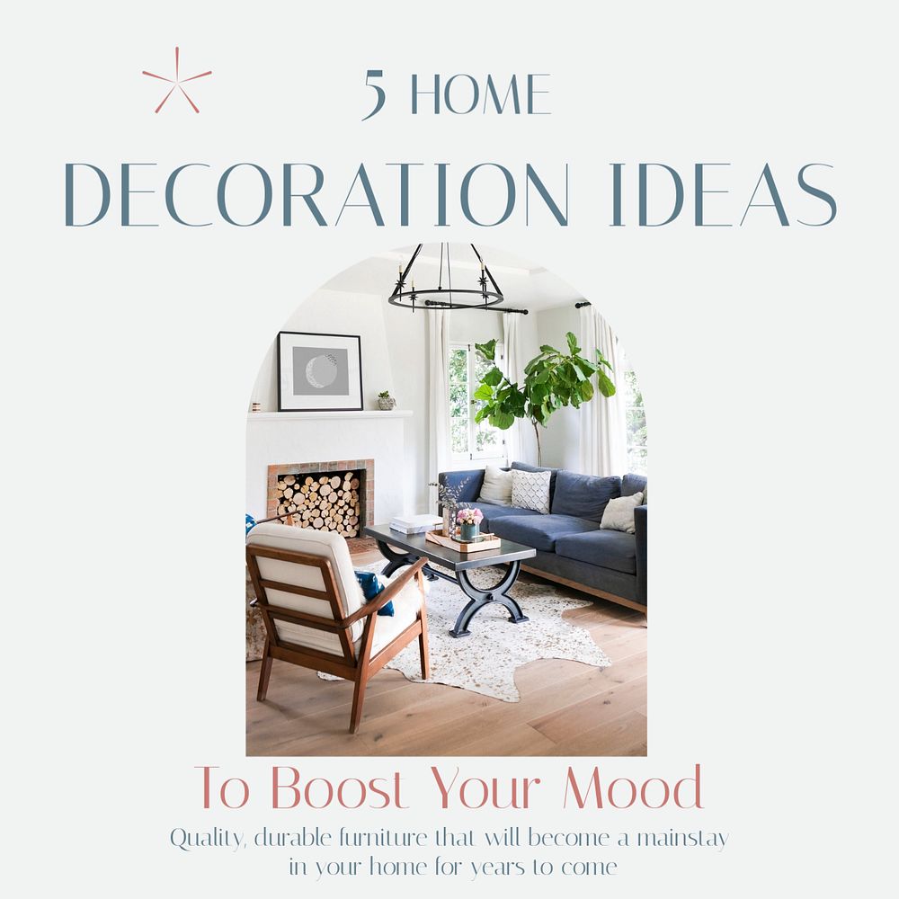 Home decoration ideas Instagram post template, editable design