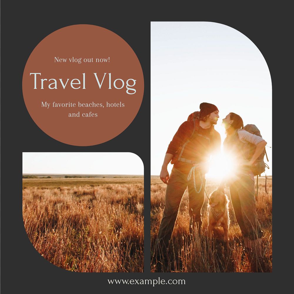 Travel vlog Instagram post template, editable design