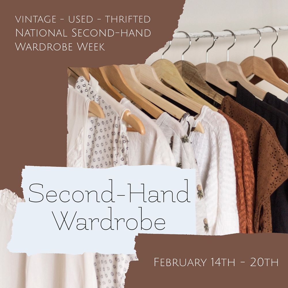 Secondhand wardrobe Instagram post template, editable design