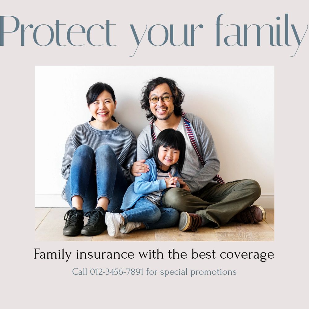 Family insurance Instagram post template, editable design