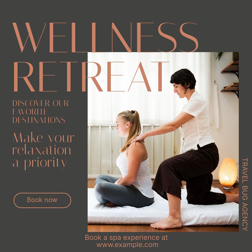 Wellness retreat Instagram post template, editable design