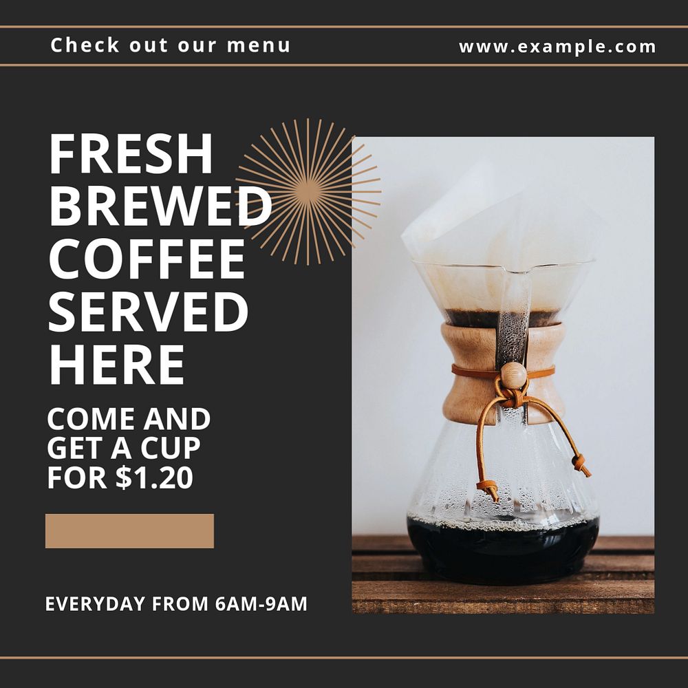 Fresh coffee Instagram post template, editable design