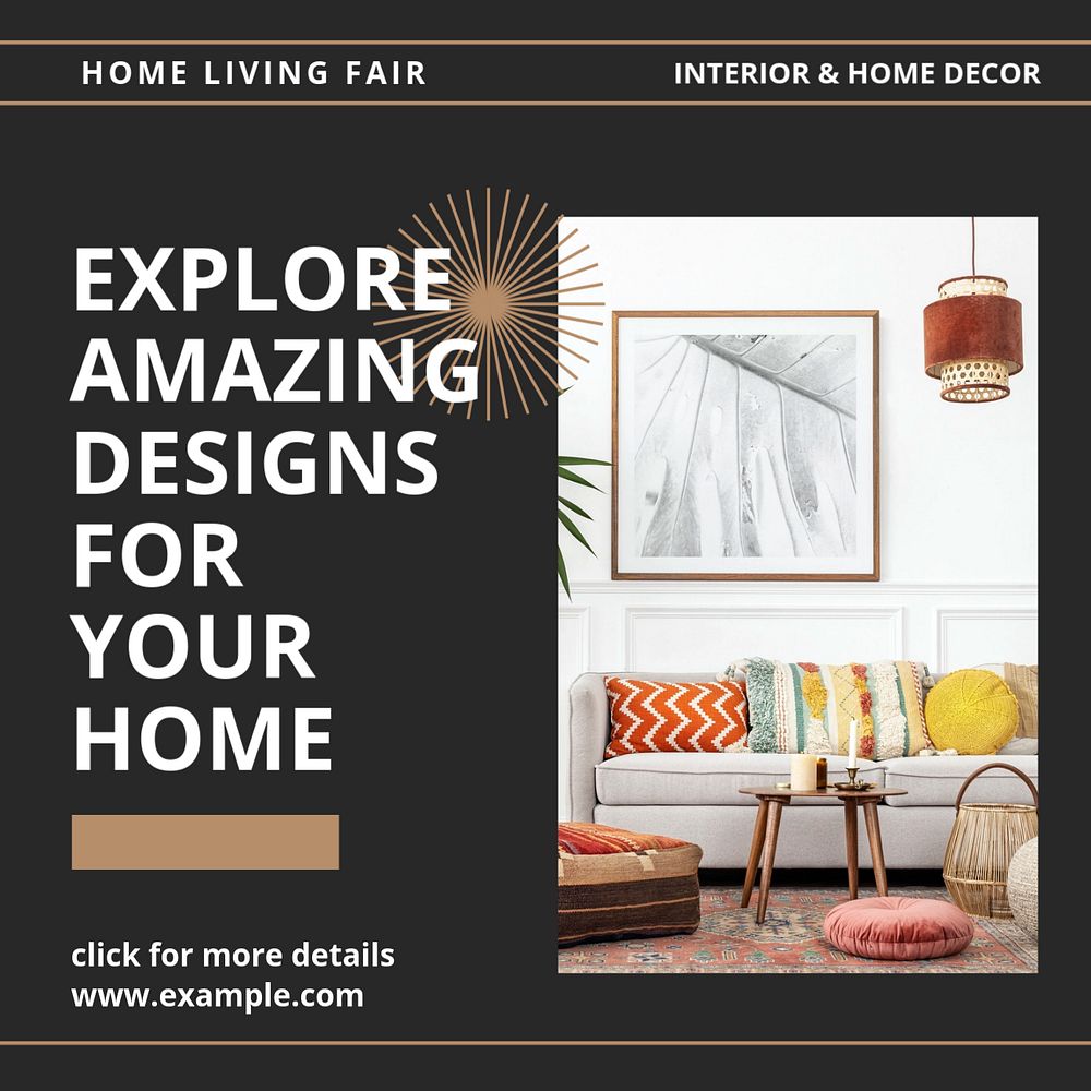 Home decor Instagram post template, editable design