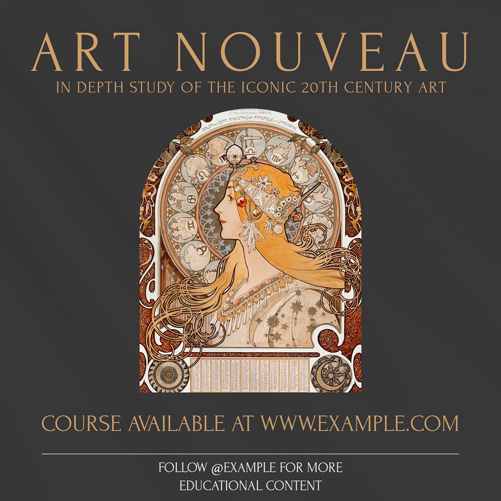 Art Nouveau Instagram post template, editable design