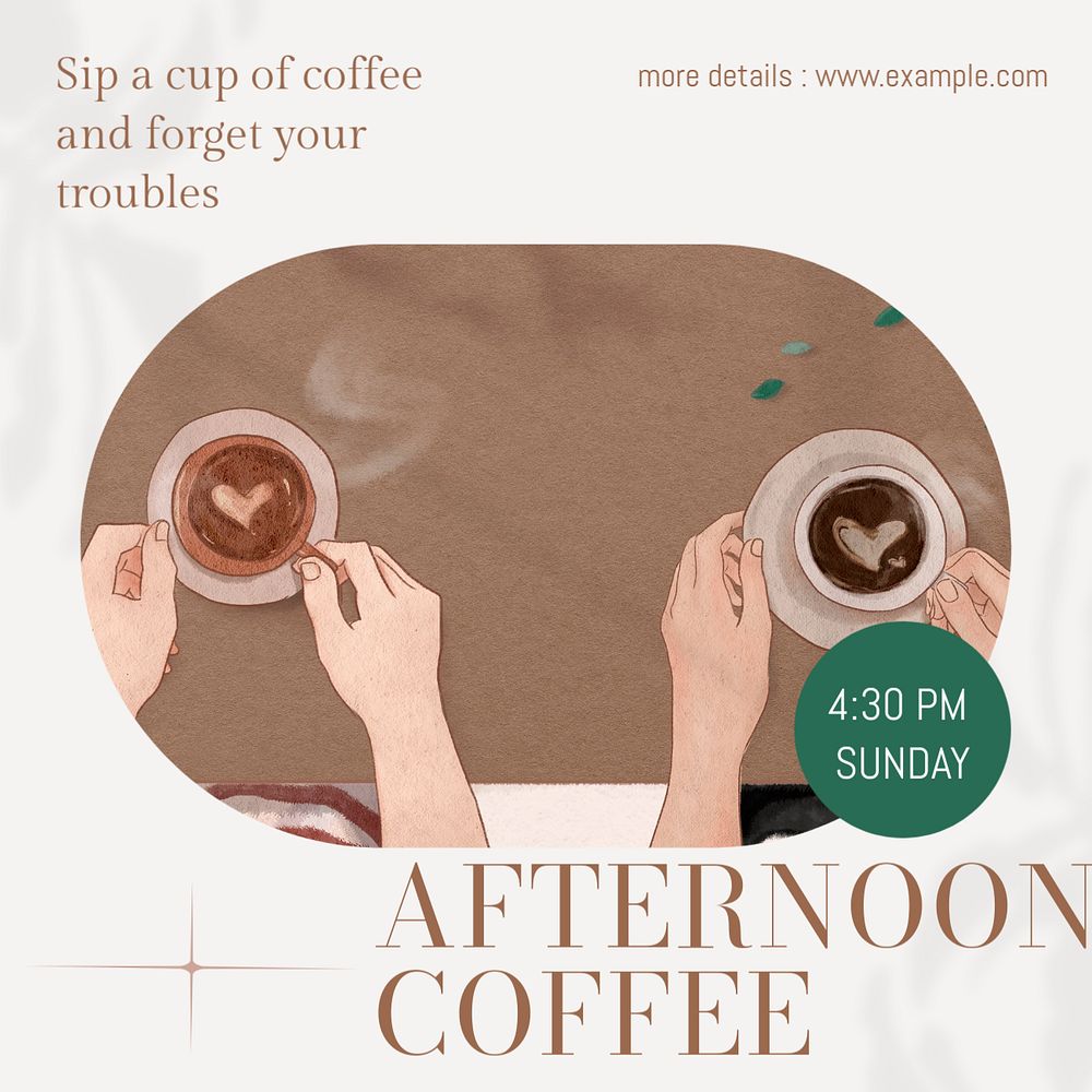 Afternoon coffee Instagram post template, editable design