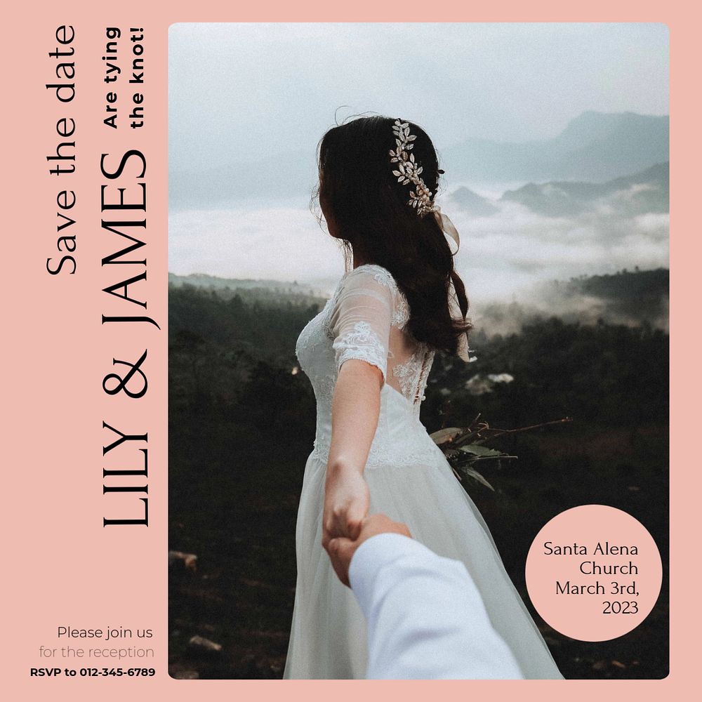 Wedding Instagram post template, editable design