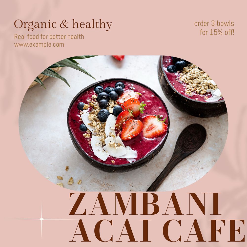 Acai cafe Instagram post template, editable design