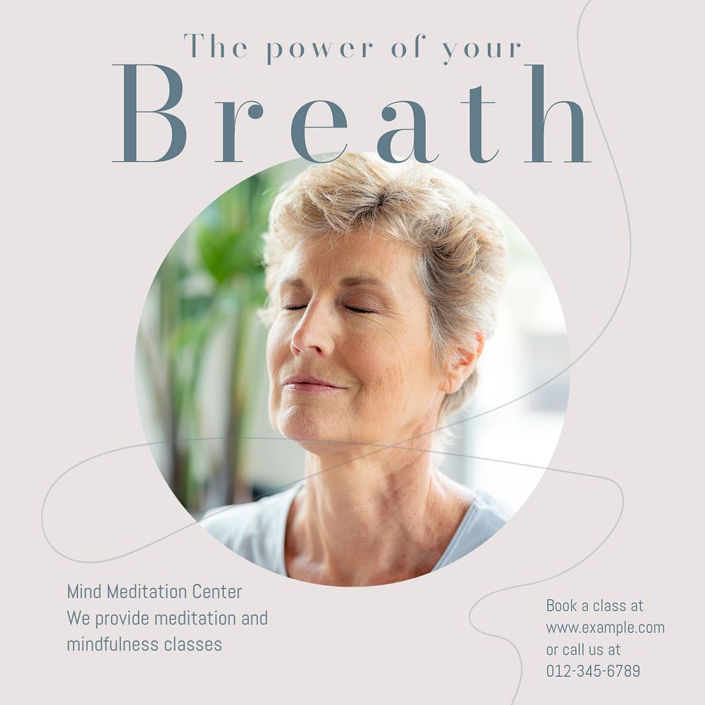 Breath and meditation Instagram post template, editable design