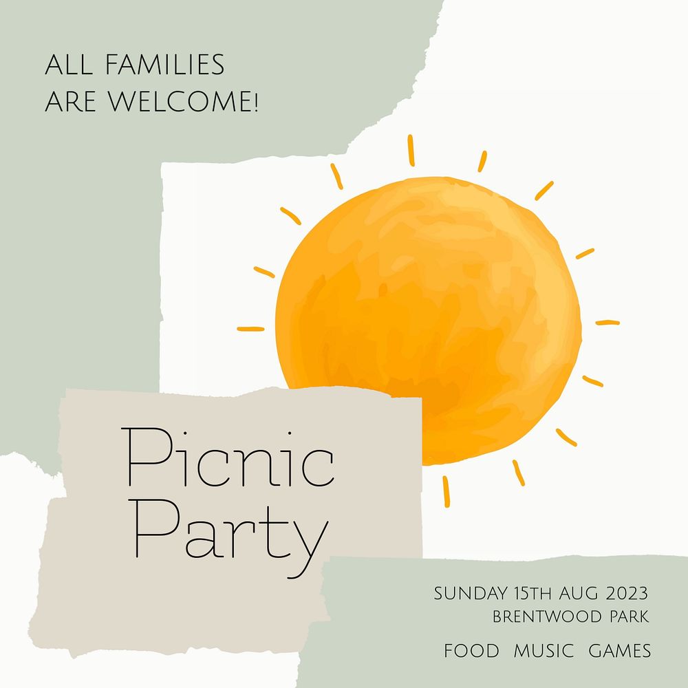 Picnic party Instagram post template, editable design