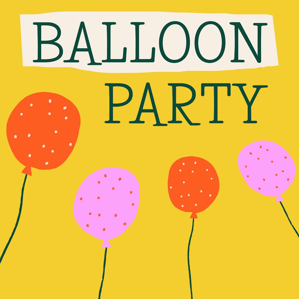 Party invitation Facebook post template, editable design with cute doodle balloons