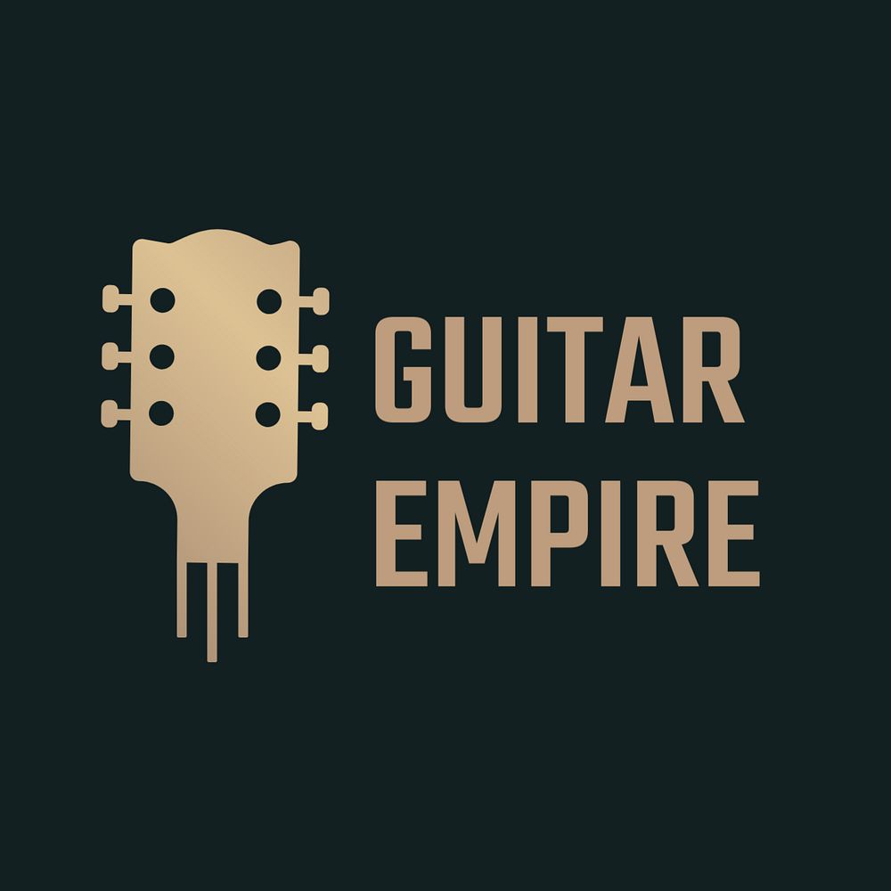 Acoustic guitar logo flat design in black and gold with text