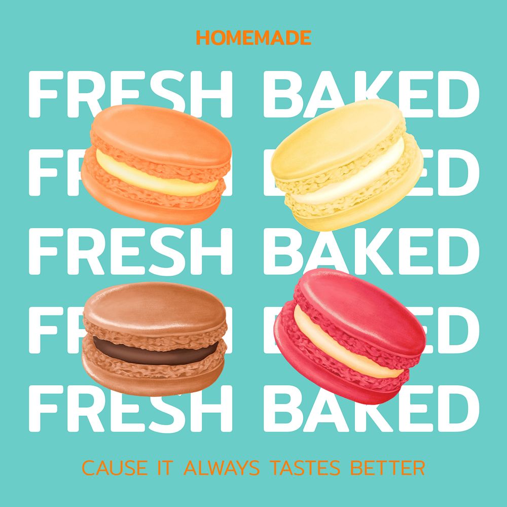 Colorful macaroons Instagram post template, homemade dessert quote