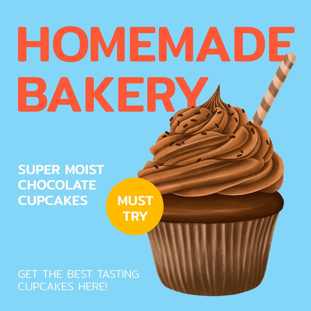 Homemade bakery Instagram post template, chocolate cupcake