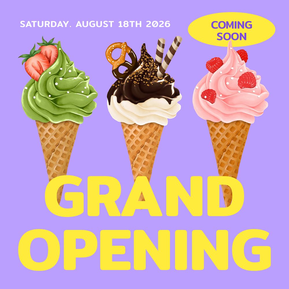 Soft serves Instagram post template, grand opening text