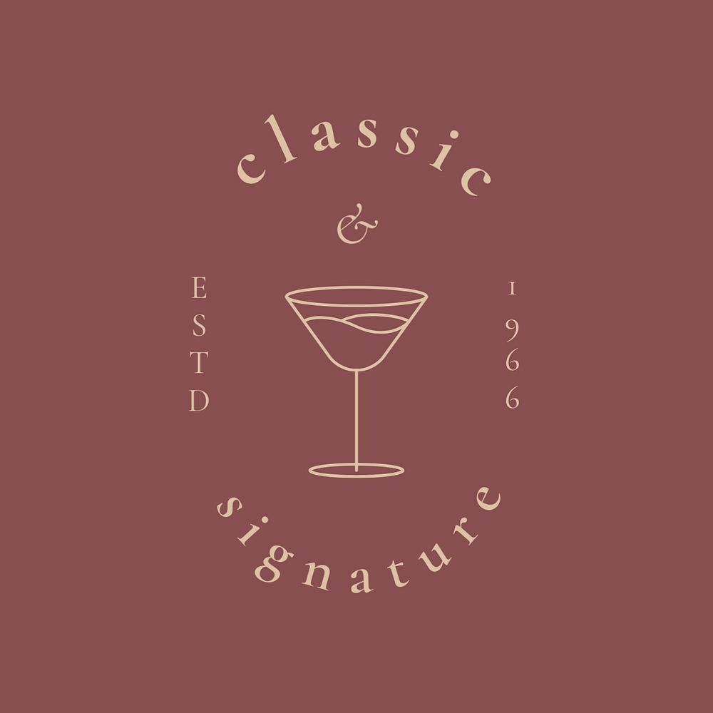 Cocktail bar editable logo template, minimal illustration