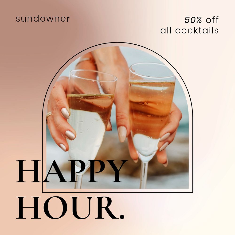 Happy hour Instagram post template, editable design