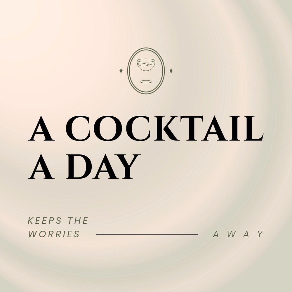 Cocktail quote Instagram post template, editable design