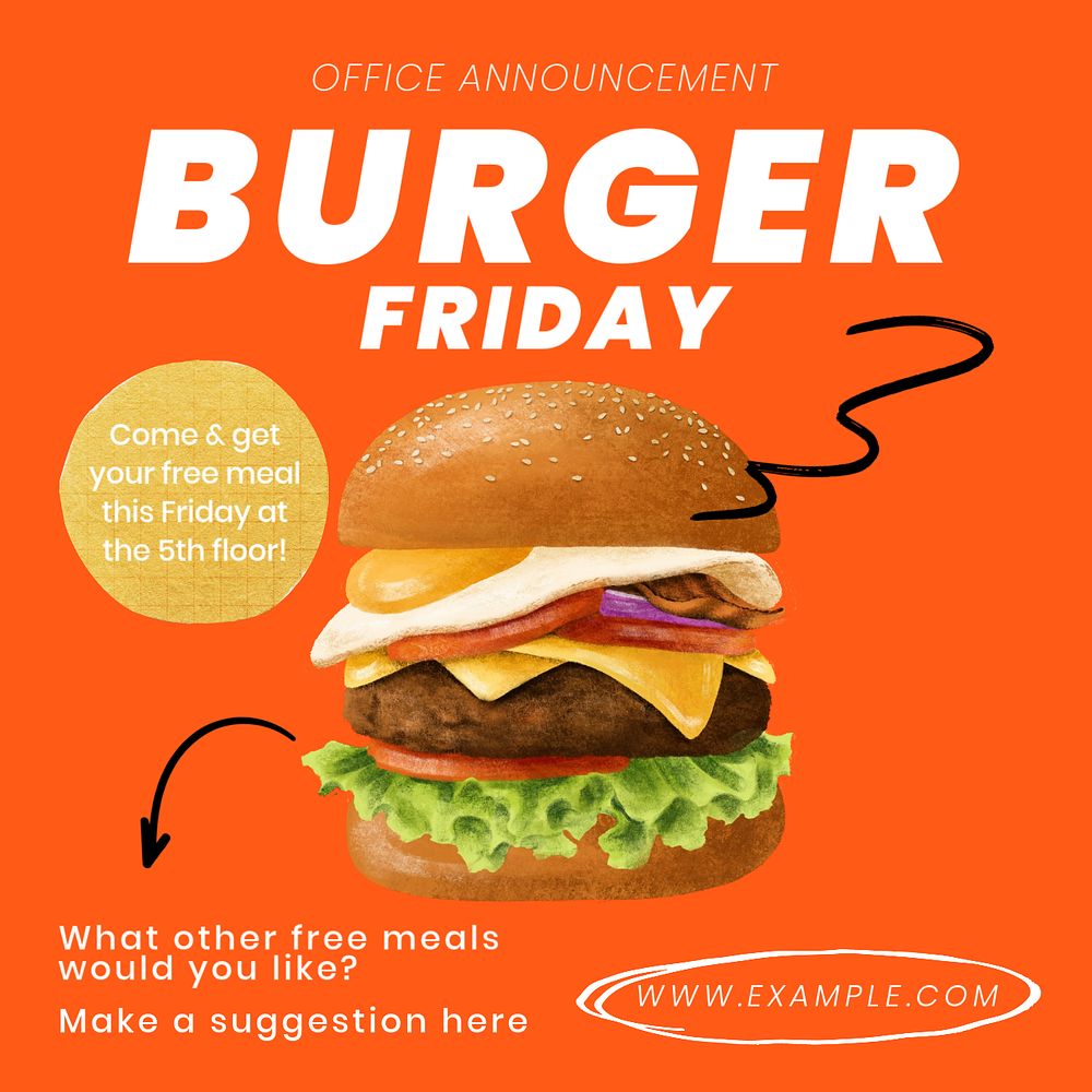 Burger Friday Instagram post template, editable design