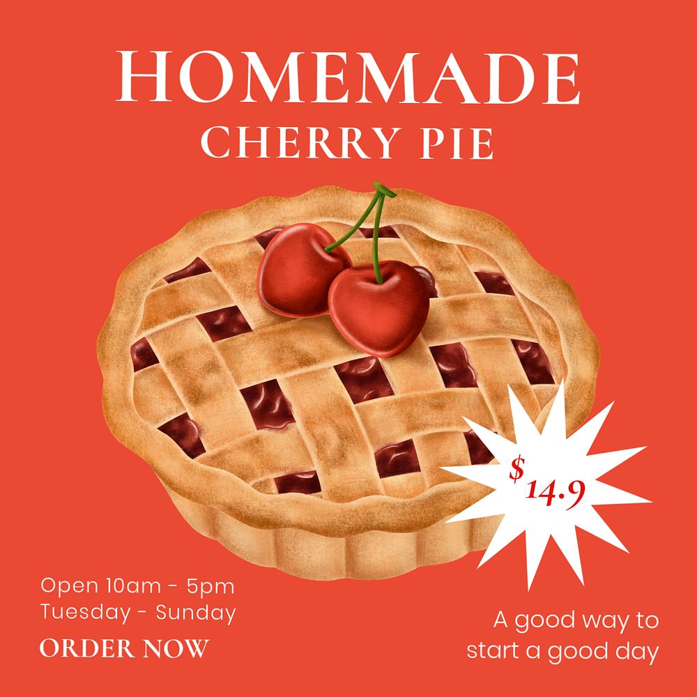 Cherry pie Instagram post template, homemade bakery