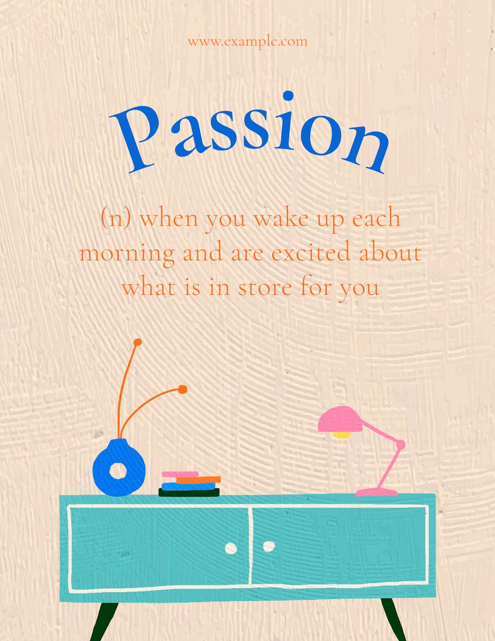 Passion definition  editable flyer template, home interior illustration