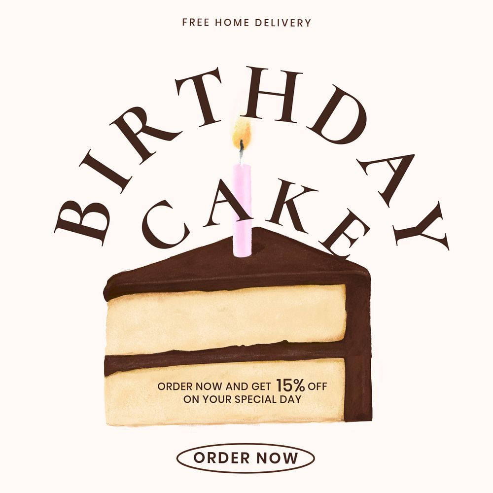 Birthday cake Instagram post template, bakery shop ad