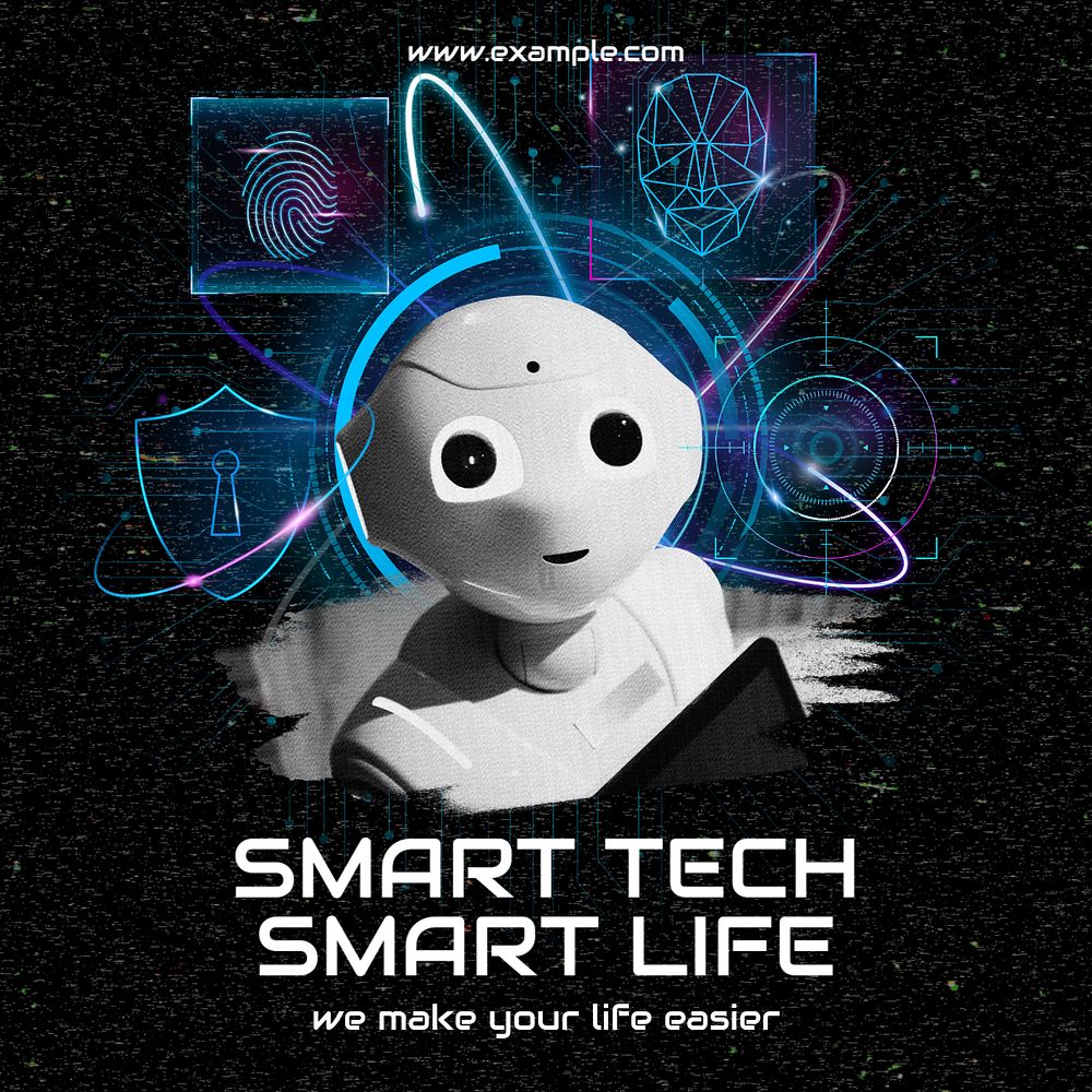 Smart technology Facebook post template, editable retro future design