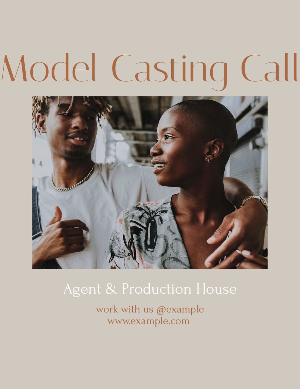 Model casting call  flyer template, editable text