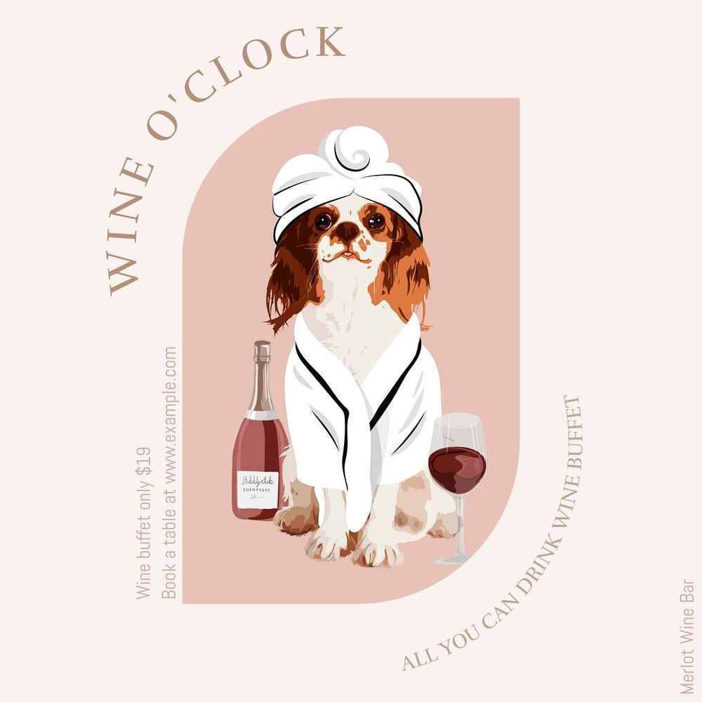 Wine O'Clock Instagram ad template, editable text