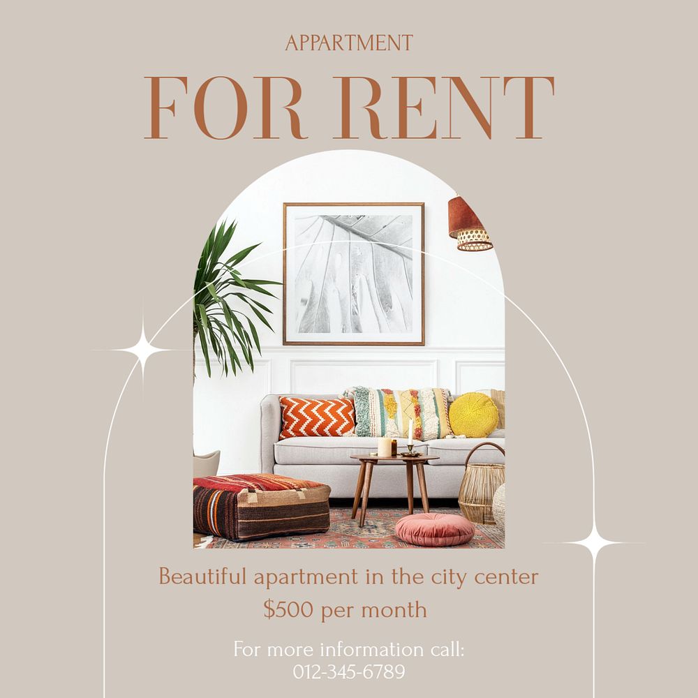 Apartment rental Instagram ad template, editable text