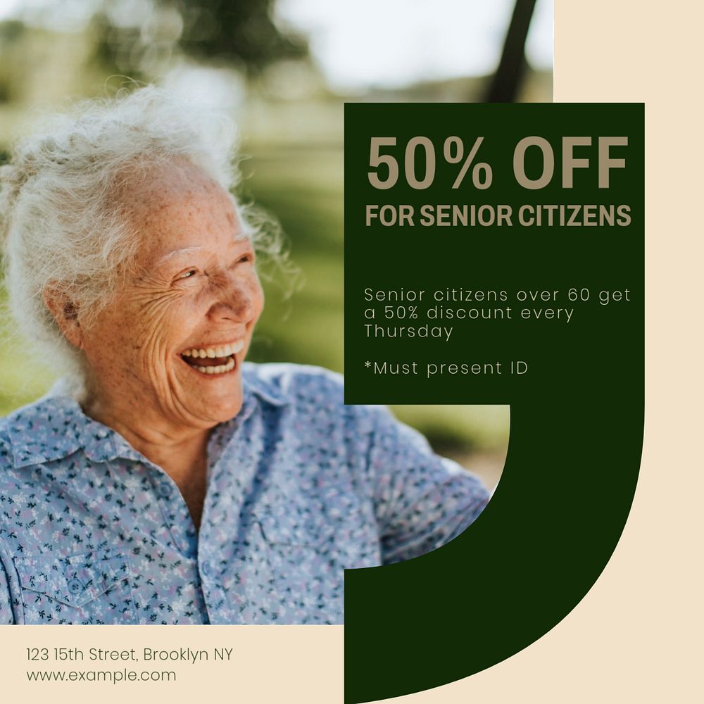 Senior citizen discount Instagram ad template, editable text