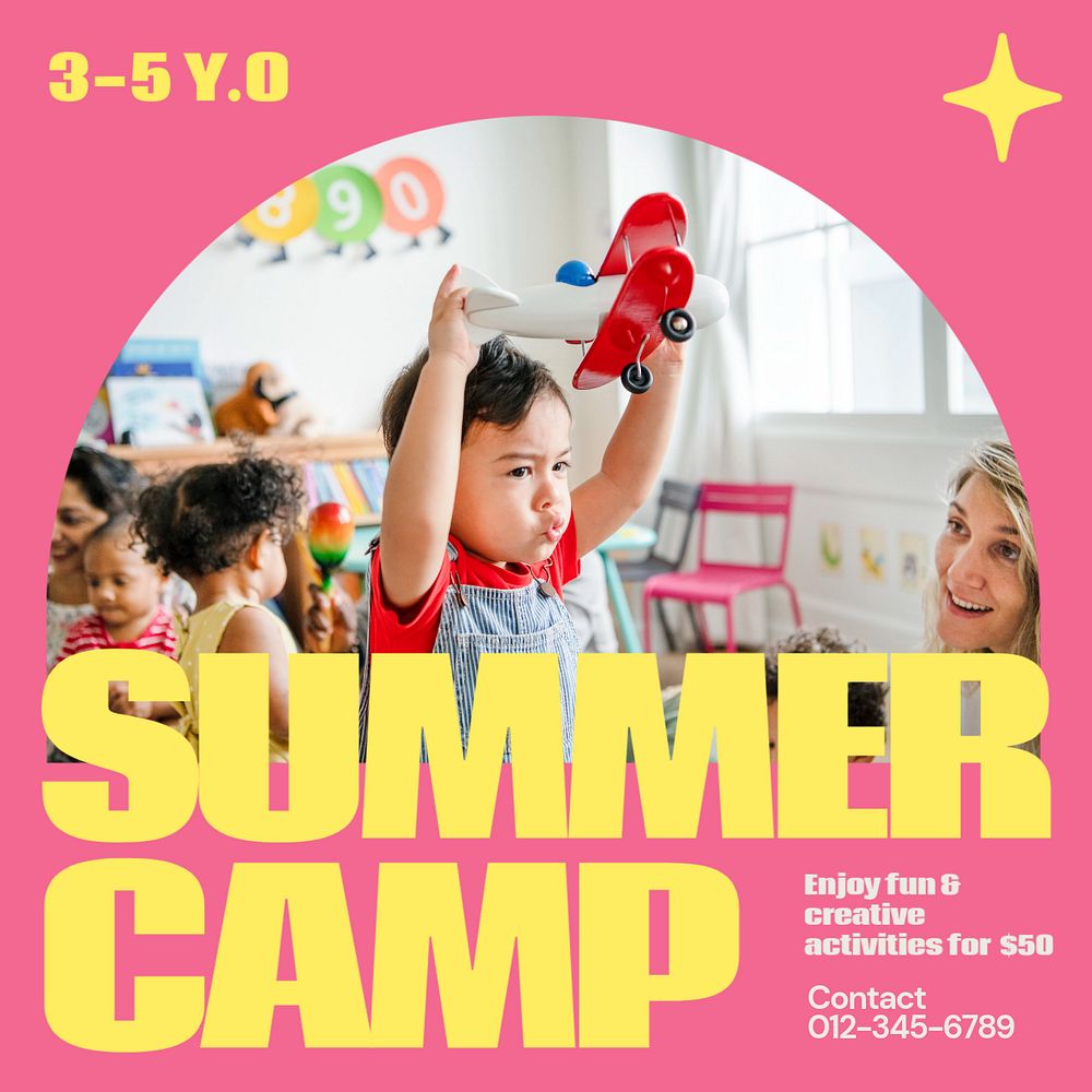 Kids summer camp Instagram ad template, editable text