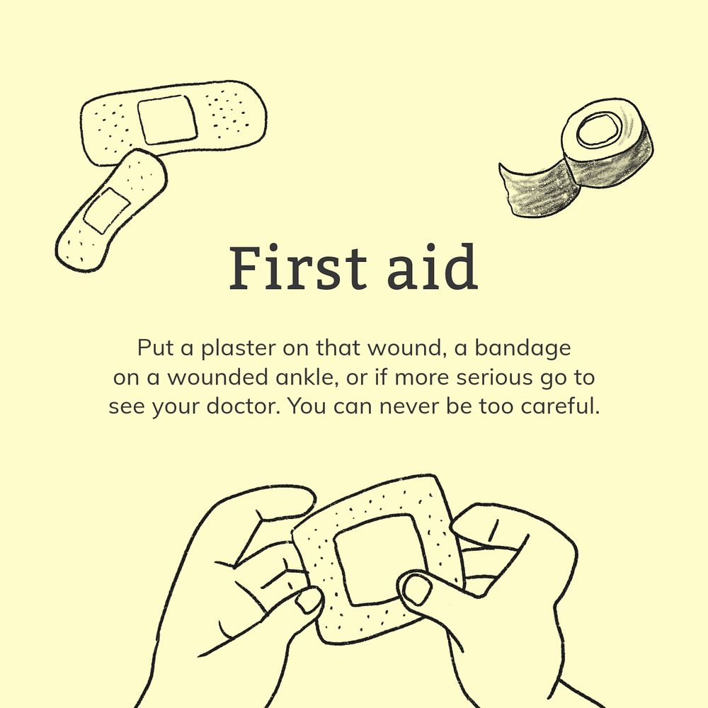 First aid Instagram post template, medical doodle