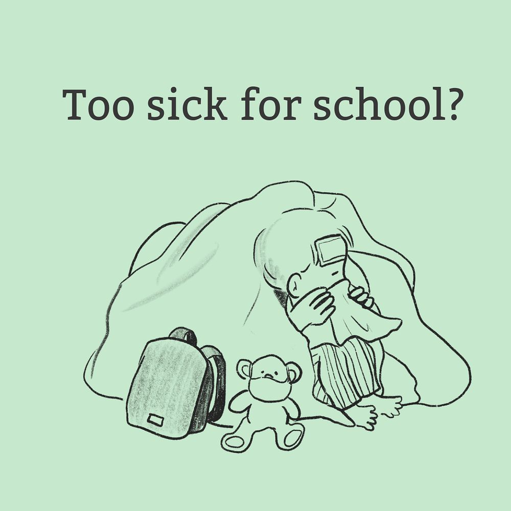 Children sickness Instagram post template, little boy doodle