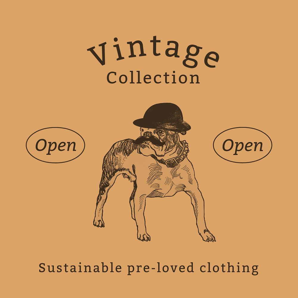 Vintage fashion Instagram post template, dog illustration remixed from artworks by Moriz Jung