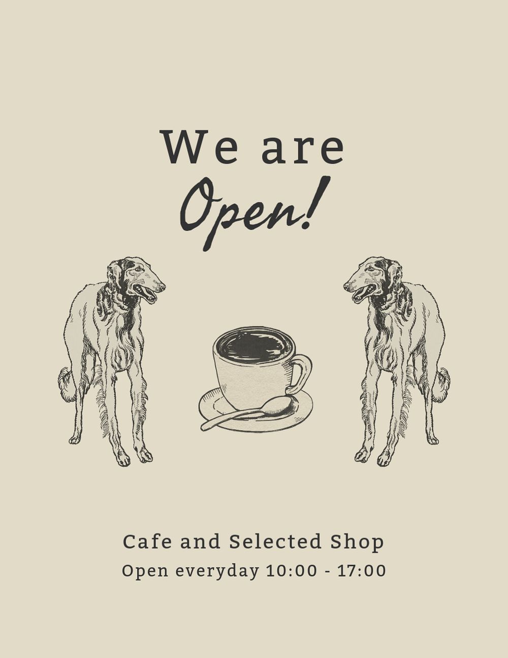 Coffee shop flyer, dog editable design remixed from artworks by Moriz Jung