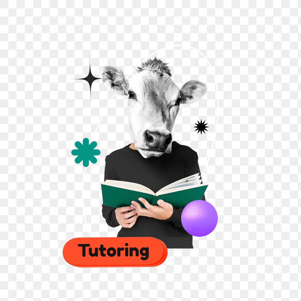 Tutoring sticker, mixed media design with editable word