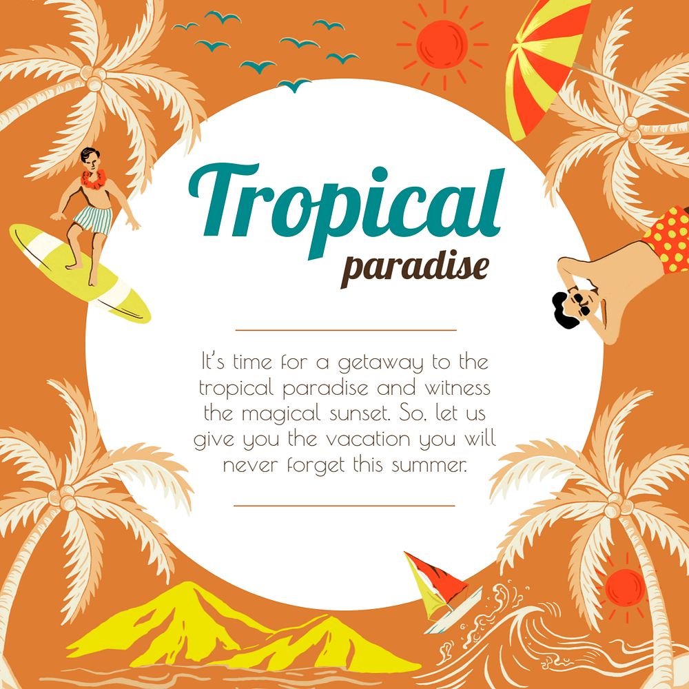 Tropical paradise Instagram post template, editable text