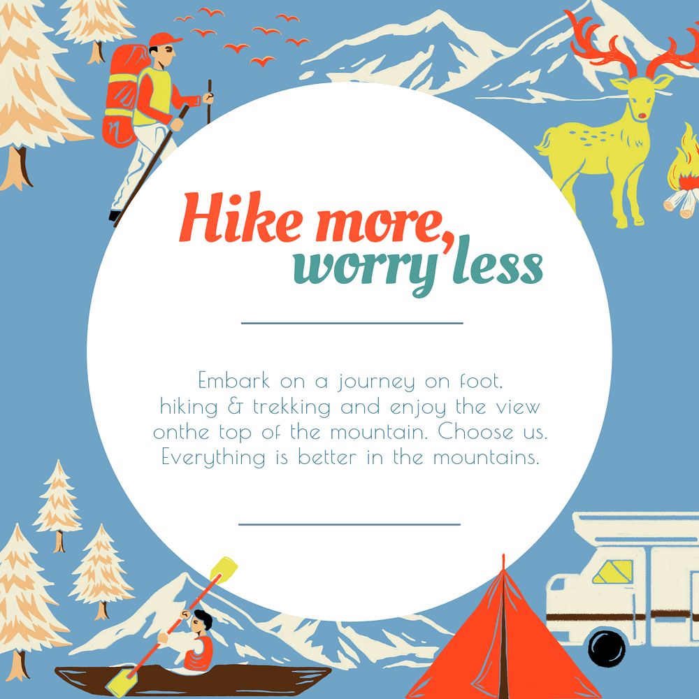 Mountain hiking Instagram post template, editable text