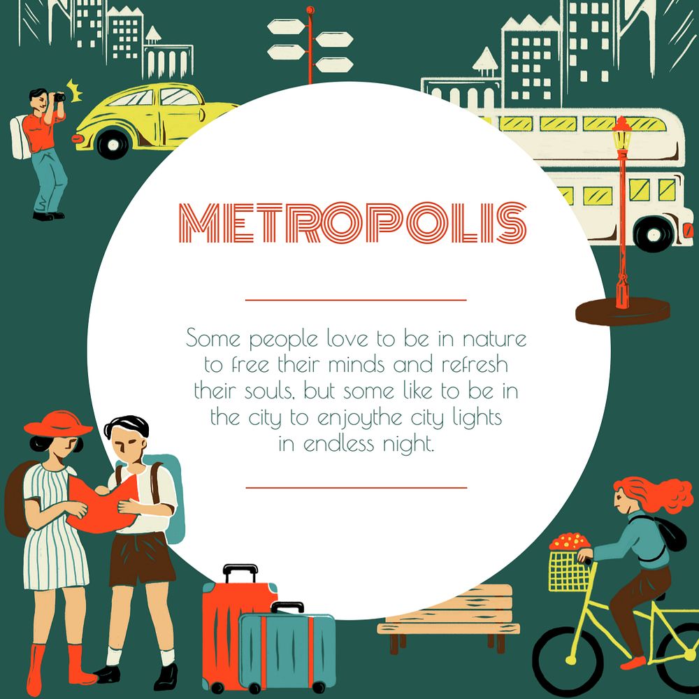 Metropolis life Instagram post template, editable text