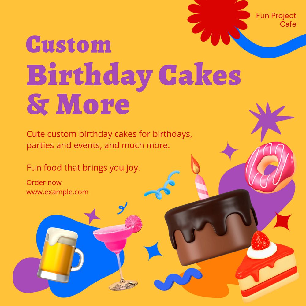 Custom cakes Facebook post template, editable business design