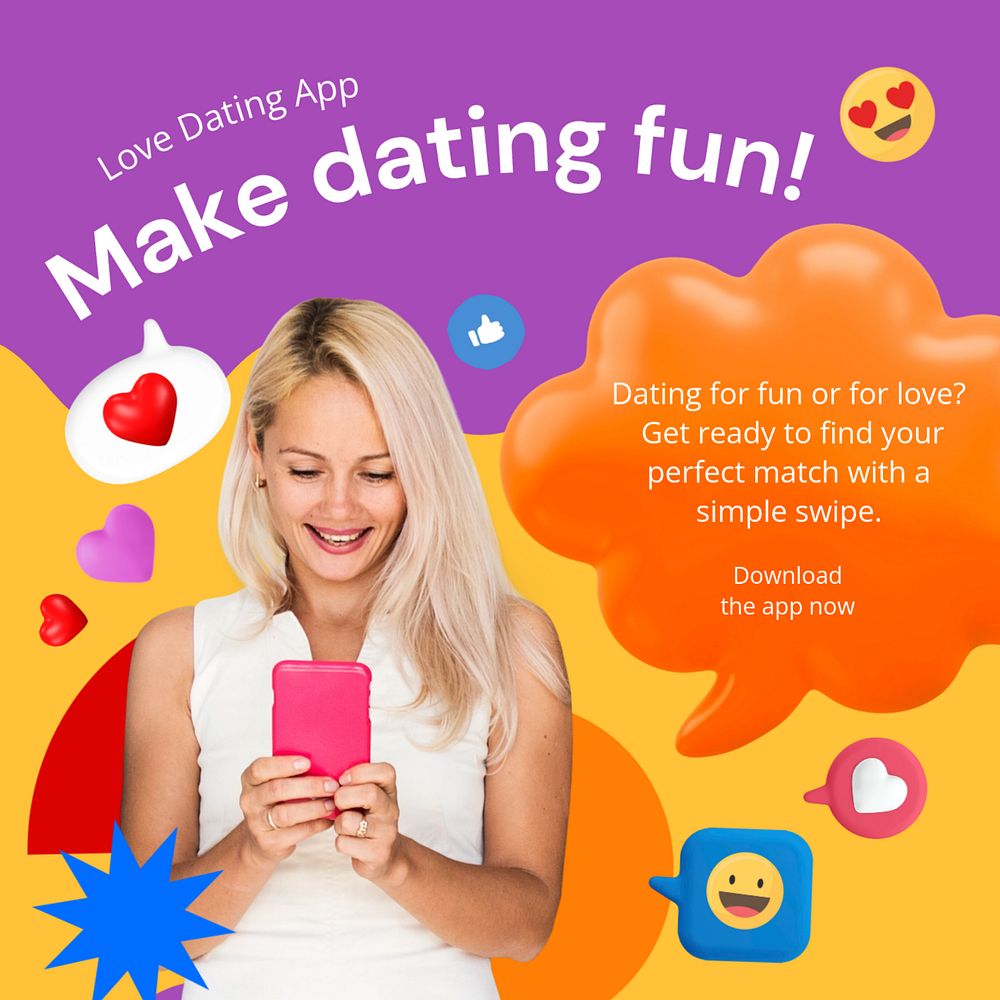 Dating application Instagram post  template, editable business design